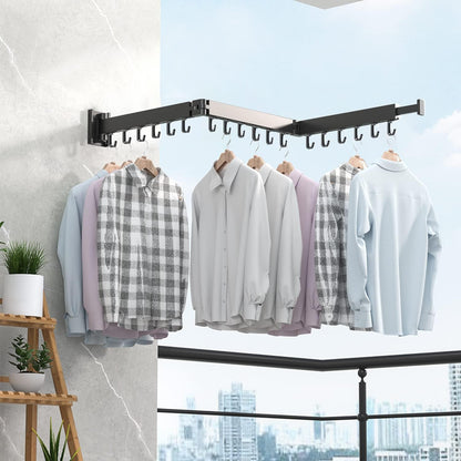 Dr.DJ Clothes Drying Rack for Laundry, Retractable Clothes Hanger Rack Wall Mounted Folding Indoor, Drying Rack, Space Saver Clothes Rack,Collapsible (Tri-Fold) with 18 J-Hooks Laundry Rack White