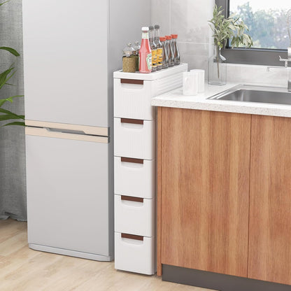 LOKO 6-Drawer Narrow Storage Cabinet, Slim Rolling Cart, Mobile Plastic Cart Container with Pull Handles, Built-in Wheels, for Living Room, Kitchen, Bathroom, Office (7.5"x16.5"x43" (6 Drawer))