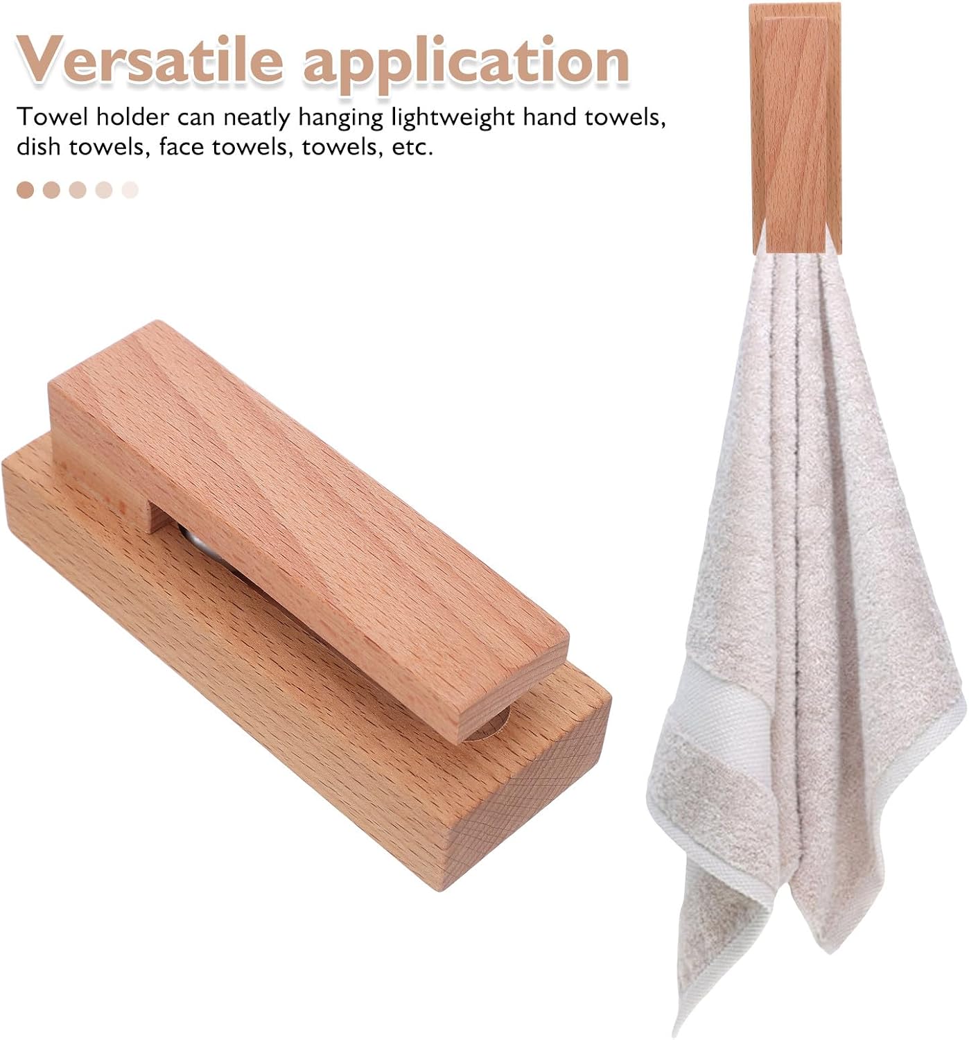 Cabilock 2pcs Solid Beech Wood Wall Hooks Bathroom Towel Hanging Rack Wall-Mounted Organizer for Kitchen Cleaning Cloth Storage