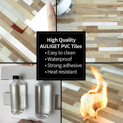 AULIGET 20 Sheets Peel and Stick Backsplash, Black & Grey Wood Look PVC Mixed Metal Stick on Backsplash Tiles for Kitchen