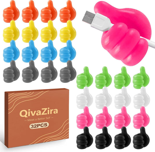 32 Pack Thumbs Up Wall Hooks Silicone Thumb Cable Clips Self Adhesive Cord Organizer for Desk Office Home Wire Management Key Holder Pencil Hanger Multi Color
