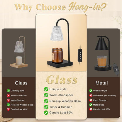 Hong-in Candle Warmer Lamp with Timer-Dimmable Adjustable Height Candle Lamp Warmer, Birthday Gifts for Women Mom Her, Housewarming Office Home Decor,Wax Warmer for Scented Wax Jar Candles