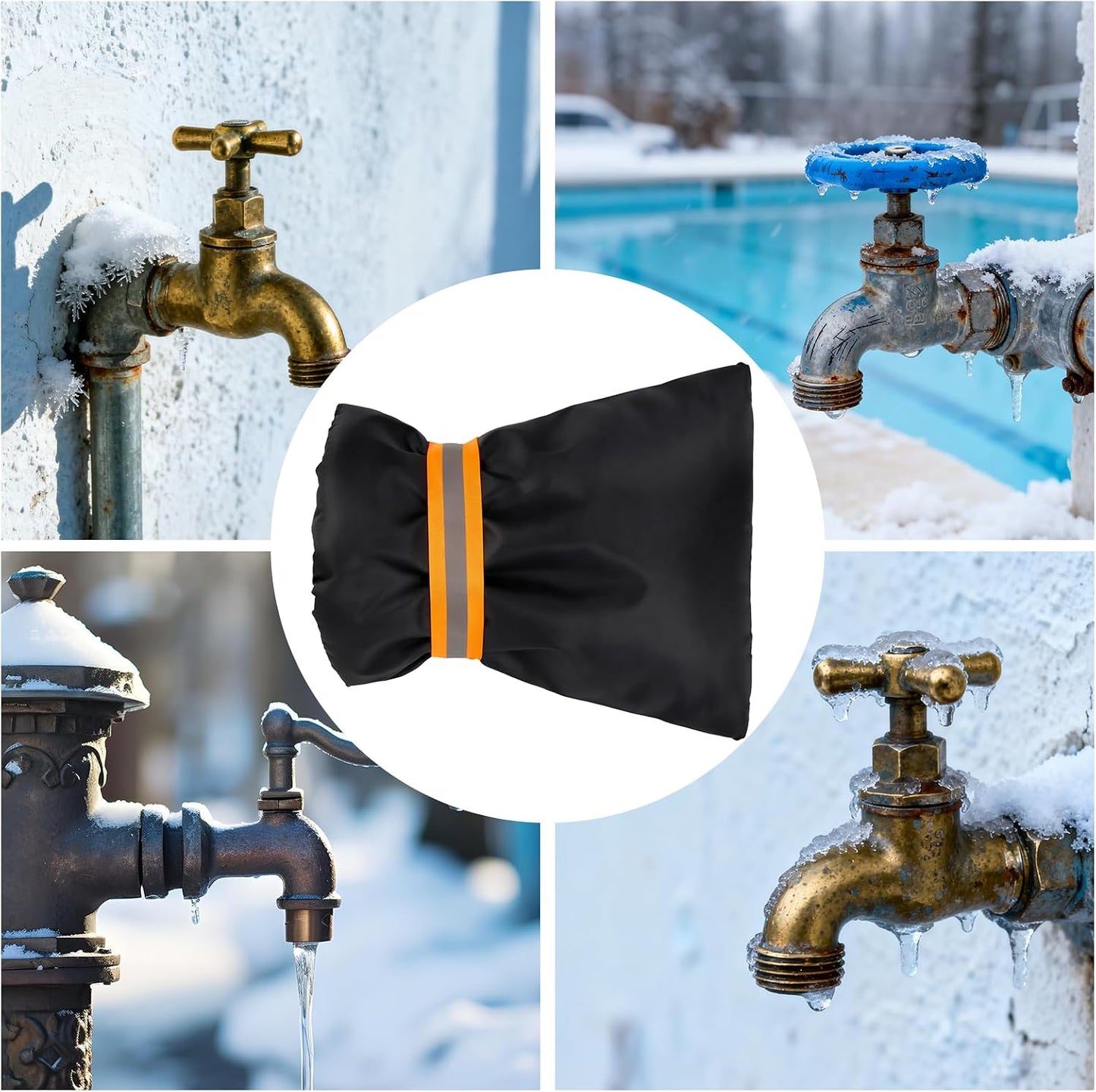 2 Pack Outdoor Faucet Covers for Winter, 6.7" W x 8.3" H Outdoor Water Faucet Cover Socks for Winter Freeze Protection Pipe Reusable Waterproof Insulated Spigot Covers with Reflective Strips, Black