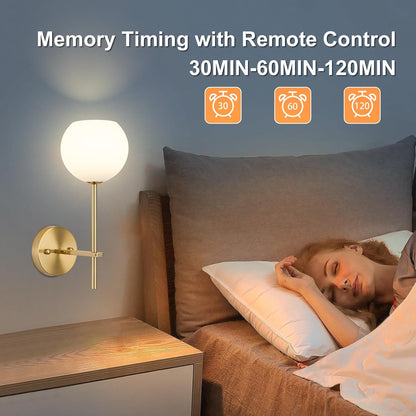 Brass Battery Operated Wall Sconces Set of 2, Rechargeable Wireless Wall Lights with Milky White Frosted Glass, 12 RGB and 3CCT Dimmable, Wall Lamps with Remote for Bedroom Living Room Hallway