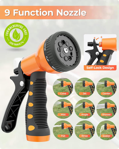 Ayleid Retractable Rubber Hybrid Garden Hose Reel, 1/2"x100ft Wall Mount | Anti-freeze, kink-free premium rubber hybrid hose, 24-month warranty, 9-pattern sprayer, any-length lock, slow auto-return.