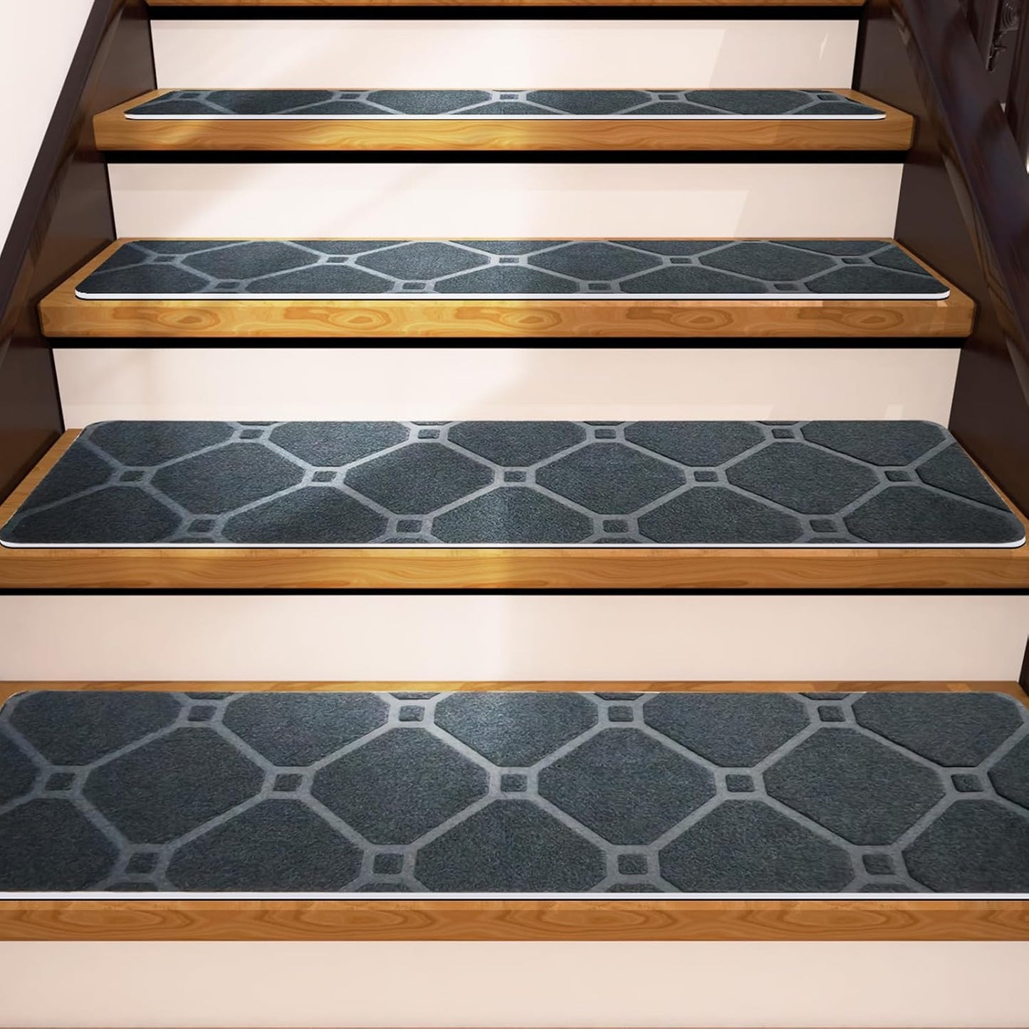 15 Pack Non Slip Stair Treads,8" X 30" Non Slip Carpet Stair Treads with Reusable Adhesive Rubber Backing,Staircase Step Treads Carpet Treads for Wooden Steps Indoor (Dark Gray)