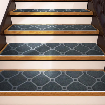 15 Pack Non Slip Stair Treads,8" X 30" Non Slip Carpet Stair Treads with Reusable Adhesive Rubber Backing,Staircase Step Treads Carpet Treads for Wooden Steps Indoor (Dark Gray)