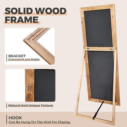 65"x22" Full Length Mirror Solid Wood Frame Floor Mirror with Stand for Living Room, Bedroom Hanging Standing or Leaning, Brown