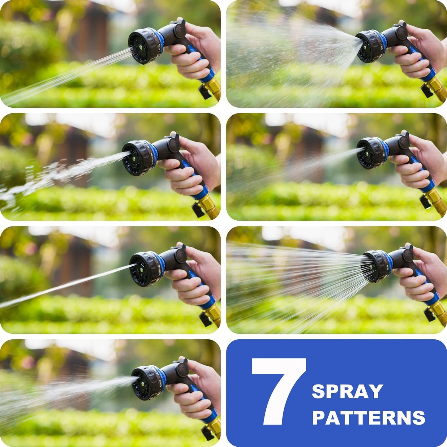 HOSUN Heavy Duty Garden Hose Nozzle, Adjustable Metal Water Sprayer with 7 Spray Patterns, Leak-Proof Thumb Control, High Pressure Hose End for Lawn Watering, Car Wash, Pet Cleaning, Blue