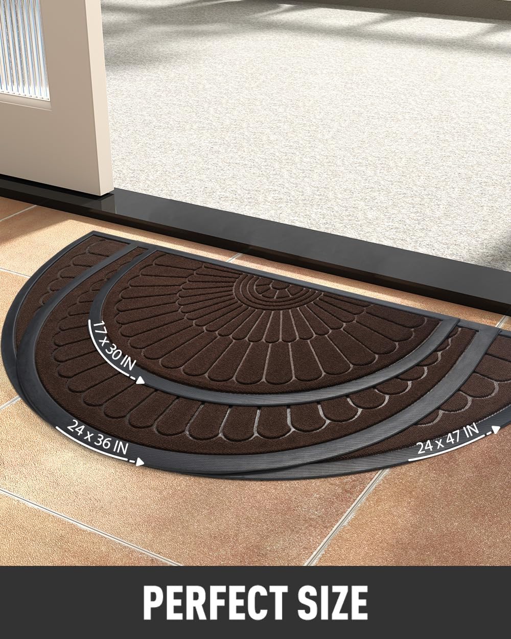 tchdio Door Mat Outdoor Indoor Entrance Doormat-Semicircular Durable Rubber Non Slip Front Door Mat for Outside Inside Entry Entryway Dirt Trapper WelcomeMat for Muddy Paws and Shoes-Black 17”x30”