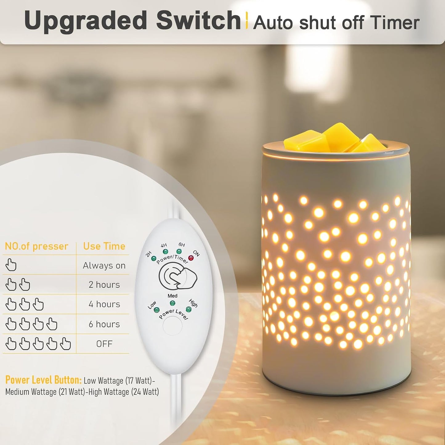 Bobolyn Wax Melt Warmer with Timer Ceramic Electric Candle Warmer Lamp with Timer and Dimmer for Scented Melts Wax Burner Fragrance Wax Melter for Home Office Bedroom Decor Gift for Mom Women
