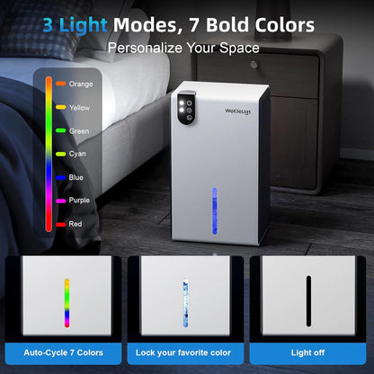 98 OZ Small Dehumidifier for Home 1000 Sq Ft, Quiet Dehumidifier with Drain Hose, Auto Shut-Off, Sleep Mode, 7-Color Light for Basement, Bedroom, Bathroom, Closet, RV (Sliver White)