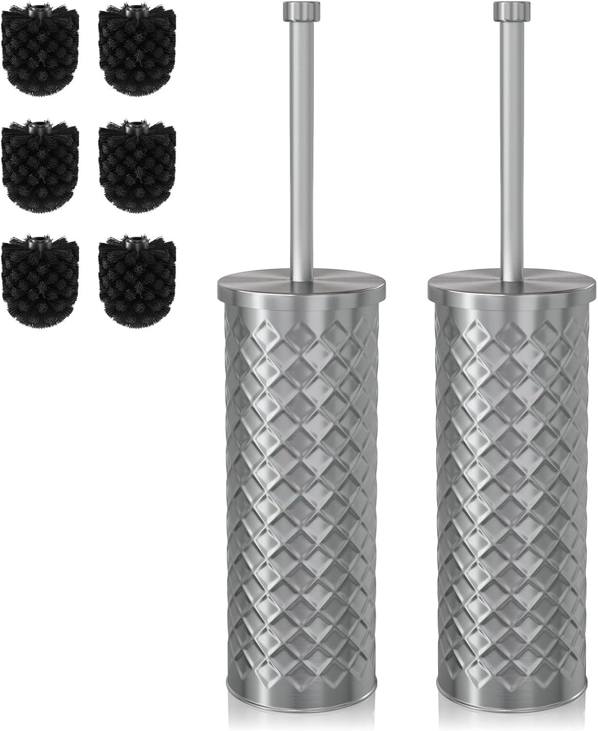Toilet Bowl Brush and Holder Set 2 Pack with 4 Extra Brush Heads | Extra Long Handle with Splash Guard Cover, Tool-Free Installation, Bathroom Space-Saving, Cleaner Sets for Apartments, RV (White)