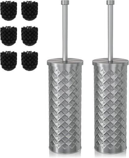 Toilet Bowl Brush and Holder Set 2 Pack with 4 Extra Brush Heads | Extra Long Handle with Splash Guard Cover, Tool-Free Installation, Bathroom Space-Saving, Cleaner Sets for Apartments, RV (White)