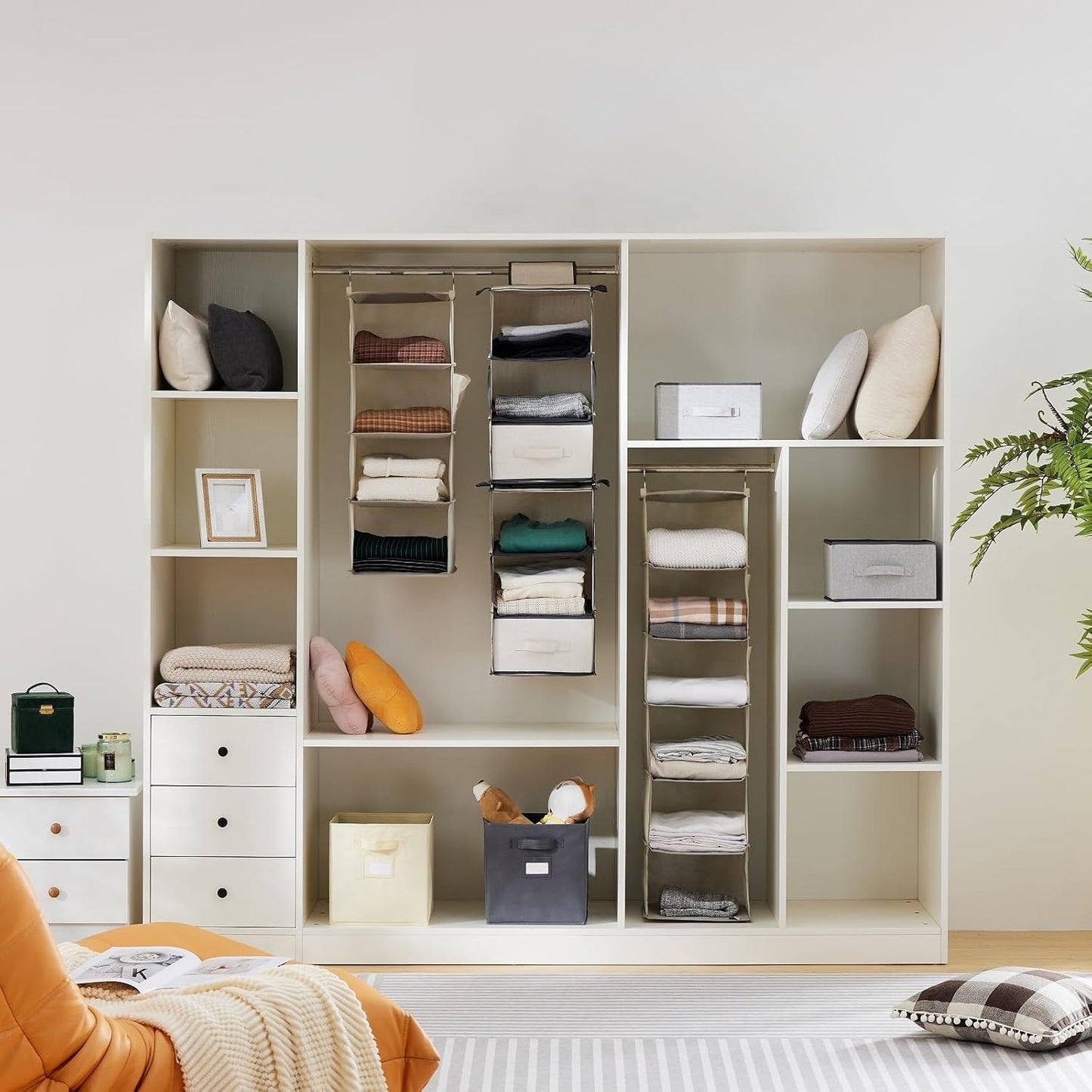 YOUDENOVA Hanging Closet Organizer, 4-Shelf Closet Hanging Storage Shelves, Grey