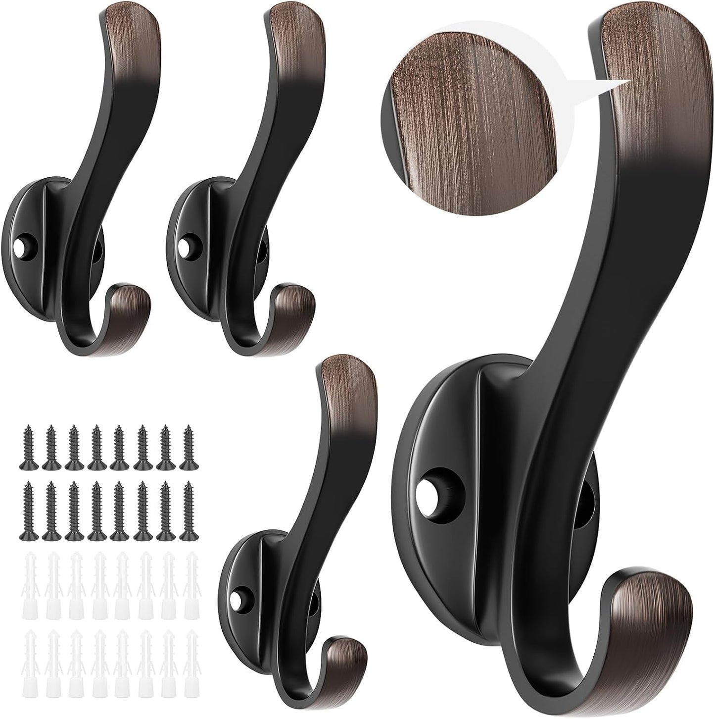 Heavy Duty Coat Hooks - 6 Pack Aluminum Alloy Wall Mounted Hooks for Hanging Jacket, Clothes, Bags, Hat | Durable Metal Utility Wall Hooks for Entryway, Closet, Mudroom, Bathroom, Garage