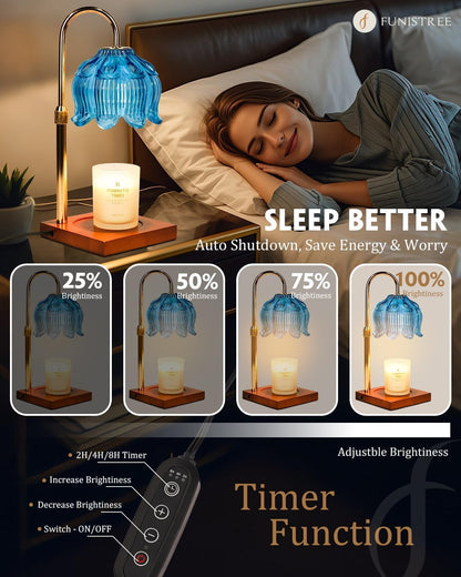 Funistree Flower Candle Warmer Lamp with Timer & Dimmer, Adjustable Height Candle Warmer, Christmas Birthday Gifts for Women Mom, House Warming New Home Decor, Wax Warmer with 2 Bulbs for Jar Candles