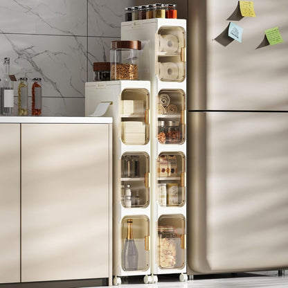 YWHWXB Narrow Gap Organizer Shelf with Wheels, Slim Rolling Storage Cart for Tight Spaces, Skinny Cabinet for Kitchen, Bathroom, Bedroom, Refrigerator Side, Laundry Room (2-Tier)