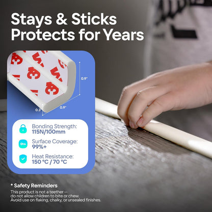 Premium 12ft Edge Protector for Baby, Odorless Foam Cushion with Strong Adhesive Tape, Non-Toxic to Baby Proof Corners and Edges, Wall Corner Protector & Desk Edge Cushion White