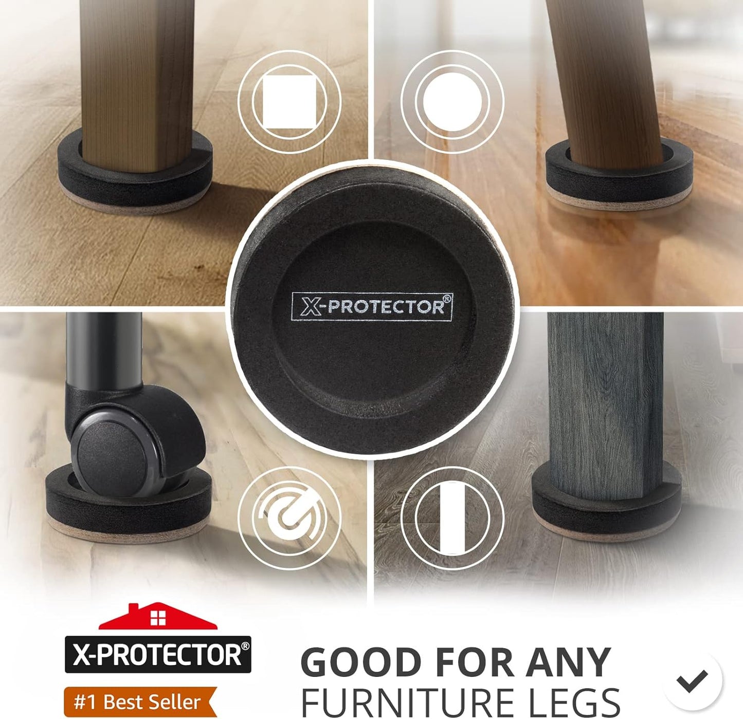 X-Protector Felt Furniture Sliders for Hardwood Floors 24 PCS 1” - Self-Adhesive Furniture Slider - Heavy-Duty Furniture Movers for Hard Surfaces - Felt Sliders - Move Your Furniture Easily!