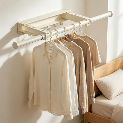 Wall-Mounted Dry Racks Retractable for Bathroom with 4 Hooks Clothes Drying Rack Bathroom Shelf for Collapsible Storage Rack Foldable Towel Holder for Kitchen, Balcony Laundry Room 16.8" to 29.5"