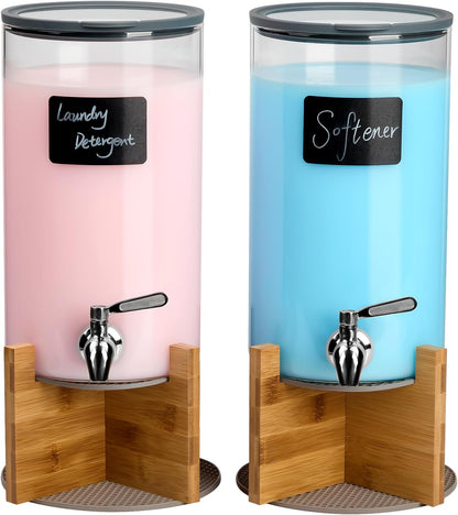 Glass Laundry Detergent Dispenser with Holder,1.1 Gallon Laundry Liquid Dispensers with Stainless-Steel Tap,Large Glass Fabric Softener Containers with Stand for Laundry Room Organization