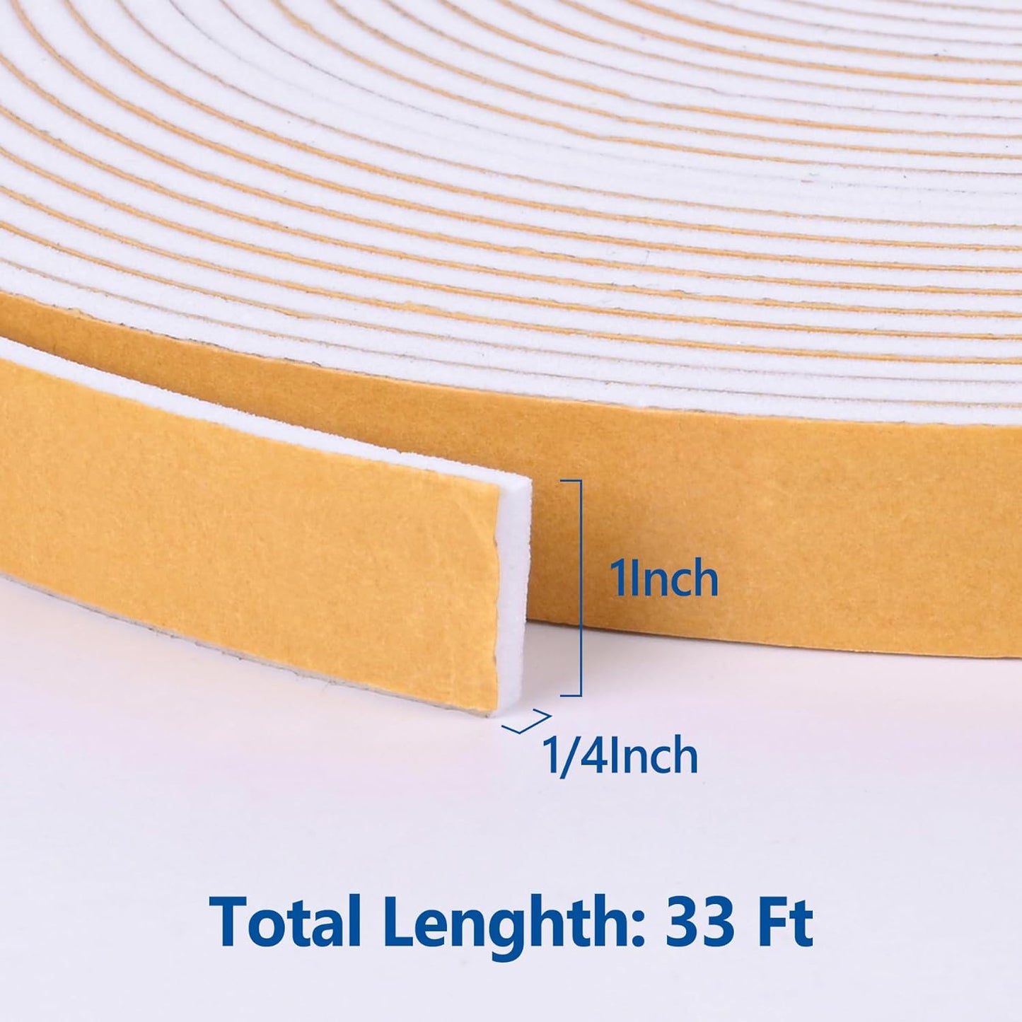 Self Adhesive Foam Tape Weatherstrip 1/2in x 1/4in x 42Ft High Density Foam Insulation Strips Foam Seal Weather Stripping with Strong Adhesive for Door and Window Sound Isolation Soundproofing, White