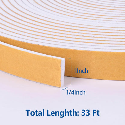 Self Adhesive Foam Tape Weatherstrip 1/2in x 1/4in x 42Ft High Density Foam Insulation Strips Foam Seal Weather Stripping with Strong Adhesive for Door and Window Sound Isolation Soundproofing, White