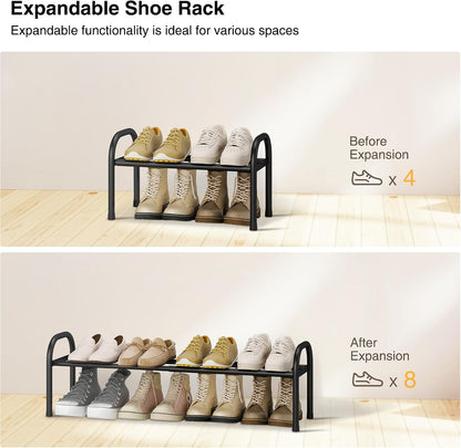 STO STO Expandable Shoe Rack, 3-Tier Metal Small Shoe Rack for Closet, Up to 16 Pairs Adjustable Shoes Racks Storage for Front Door Entrance, Free Standing Shoes Rack Organizer for Entryway, Black