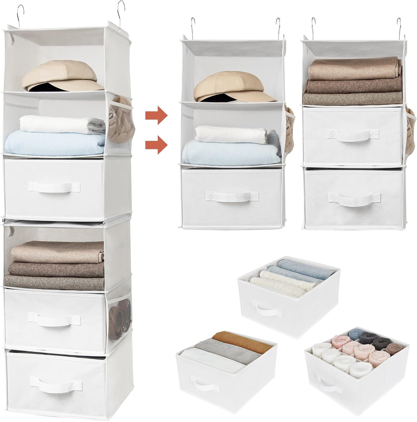 GRANNY SAYS Hanging Closet Organizer 6 Shelves, Closet Organizers and Storage with 5 Drawers, 6 Side Pockets Closet Hanging Organizer, Hanging Storage Organizer for Closet, Baby Clothes, Gray