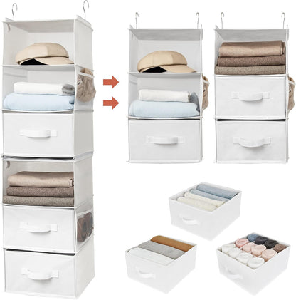 GRANNY SAYS Hanging Closet Organizer 6 Shelves, Closet Organizers and Storage with 5 Drawers, 6 Side Pockets Closet Hanging Organizer, Hanging Storage Organizer for Closet, Baby Clothes, Gray