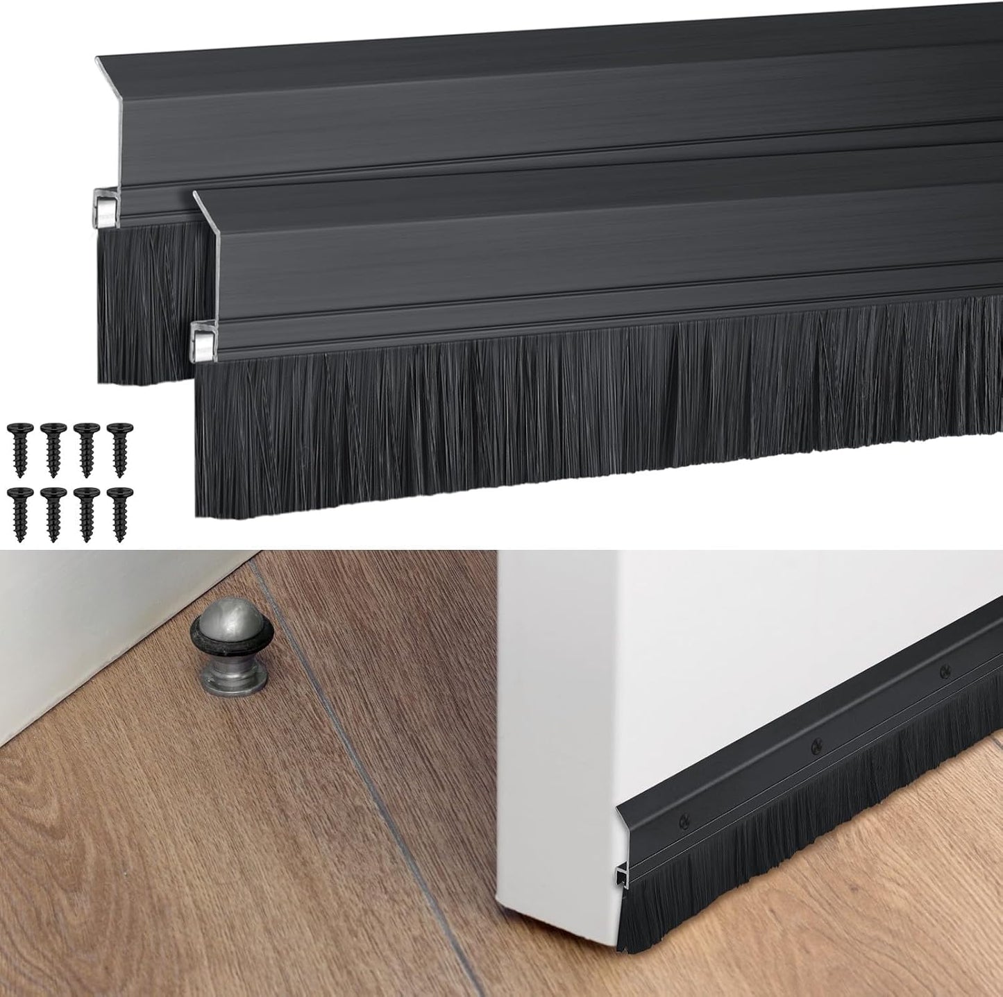 Hushee 2 Pcs 36 Inches Brush Door Sweep for Exterior, Aluminum Commercial Door Sweep Bottom All-Season Alloy Brush for Exterior and Interior Sealing Gaps Keeps Cold Air, Dust Out (White)