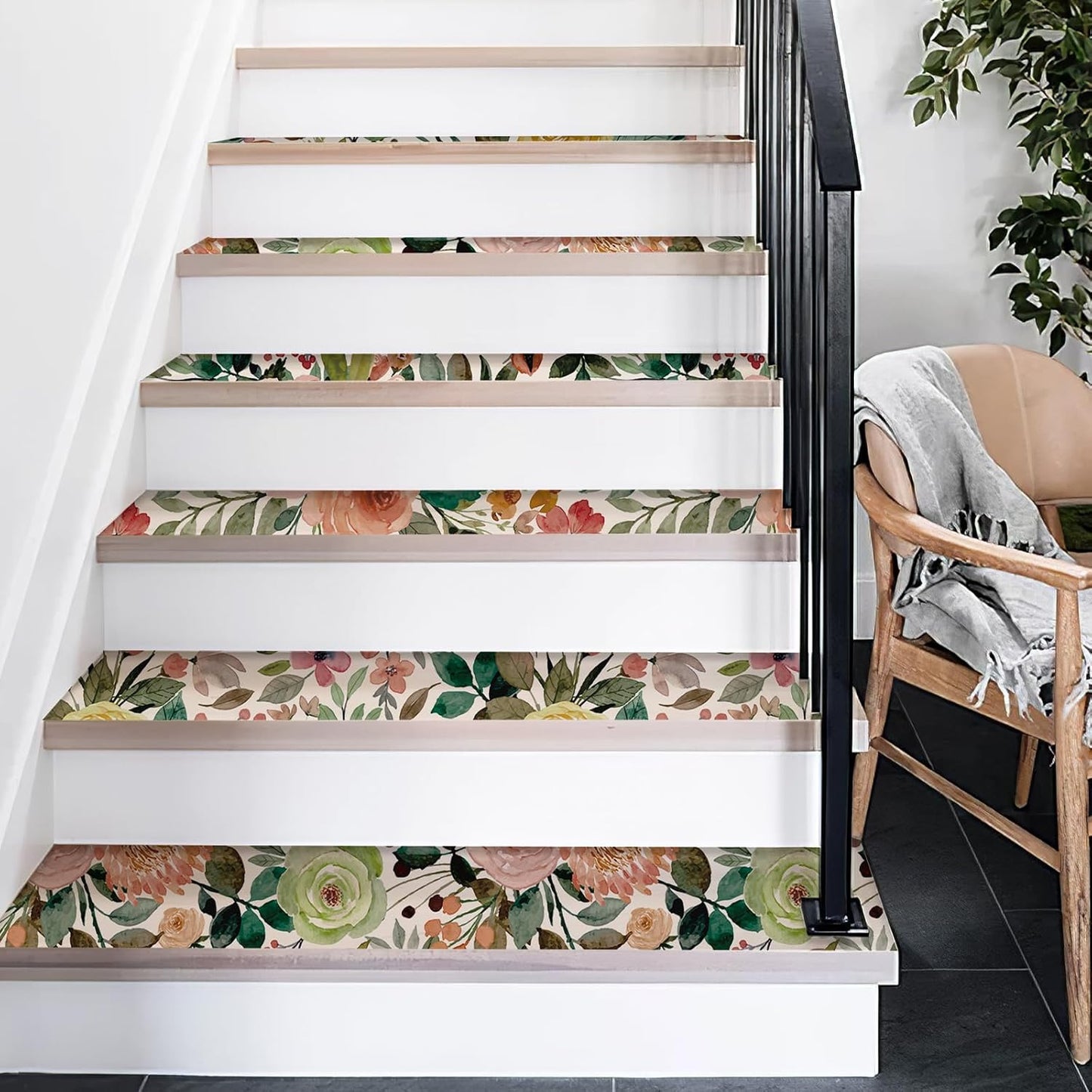 Simon&Siff Floral Peel and Stick Wallpaper, 17.3" x 120" Self Adhesive Wallpaper Boho Flower Kitchen Cabinets Furniture Decorative Renter Friendly Wall Paper