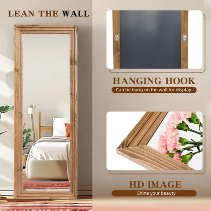 Full Length Mirror 65"x22" with Stand Solid Wood Frame Floor Large Mirror for Living Room, Bedroom Hanging Standing or Leaning Wall-Mounted, New Black