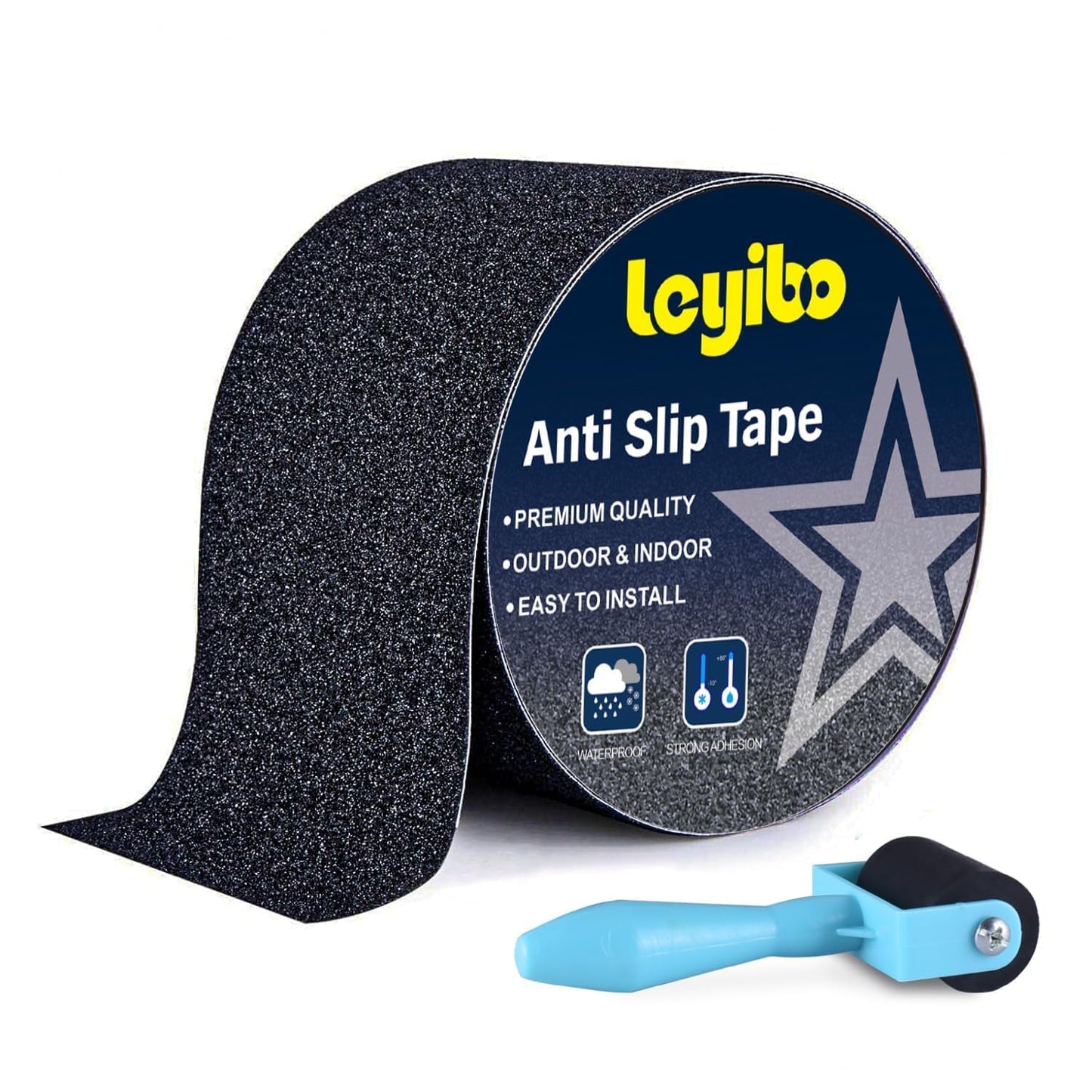 Anti Slip Tape, 12 Inch x 16 Ft Grip Tape for Stairs Outdoor/Indoor, Waterproof Non Skid Roll for Stair Treads Non Slip, High Traction Friction Abrasive Adhesive Stair Steps - Black