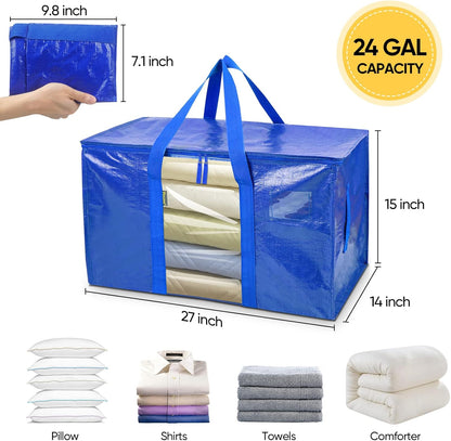 BALEINE 6-Pack Oversized Moving Bags with Reinforced Handles, Heavy-Duty Storage Tote for Clothes, Moving Supplies (Clear, 6-Pack)