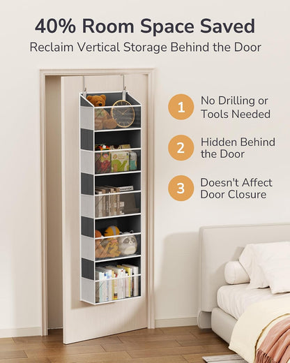 ULG Over the Door Organizer, 5-Tier Extra Large Hanging Storage with 10 Mesh Pockets, 100 lbs Capacity, Heavy Duty Door Organizer for Closet, Bedroom, Nursery Storage, Beige