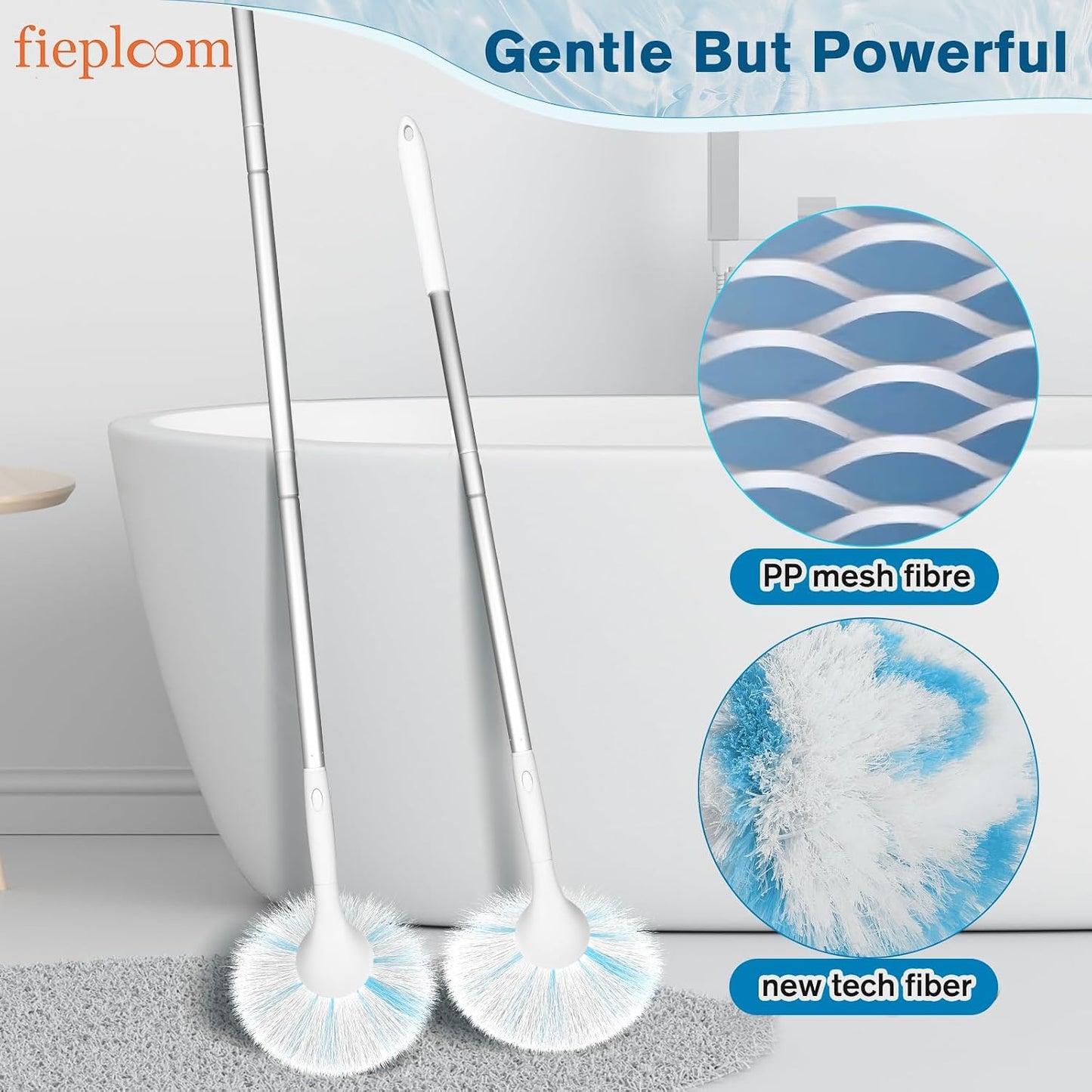 Tub Tile Scrubber Brush with 48" Long Handle, 2026 Version 1 Pc Non-Scratch Soft Tub Mop, All-in-One Adjustable Bathroom Brush for Bathtub, Shower, Sink, Faucet, and Wall Tile（1）