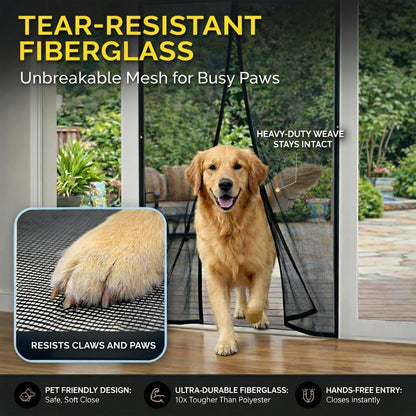 AUGO Heavy Duty Magnetic Screen Door – Fiberglass Pet Resistant Mesh, Self Sealing Hands Free Magnetic Closure, Tear Resistant Door Screen Keeps Bugs Out, Patent Pending Keep Open Feature – 38” x 83”