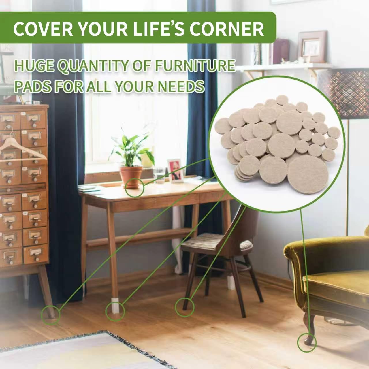 Felt Furniture Pads for Hardwood Floors 48 PCS, Furniture Pads, Floor Protectors for Hardwood Floors, Felt Pads for Furniture, Round, Dark Brown
