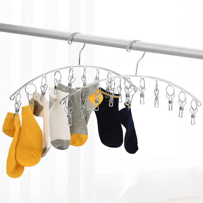 Toplife Clothes Hanger with 10 Clips, Stainless Steel, Windproof, for Drying Socks, Bras, Underwears, Baby Clothes, Hats, Scarfs, Towels, Pants and Gloves, Set of 4 (Outdoors)