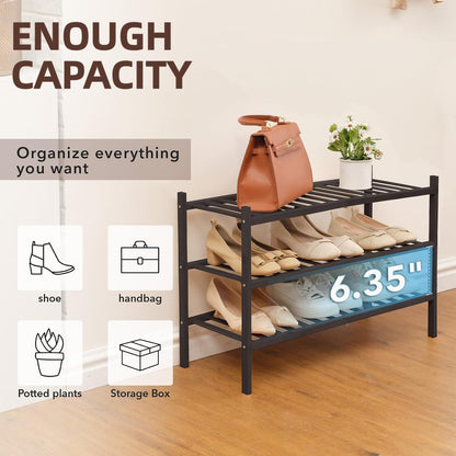 4 Tier Bamboo Shoe Rack Storage Organizer for Closet, Multifunctional Stackable Free Standing Shoe Shelf Organizer for Small Space,Entryway, Hallway, Bathroom27 x11 x26(White, 4 Tier)
