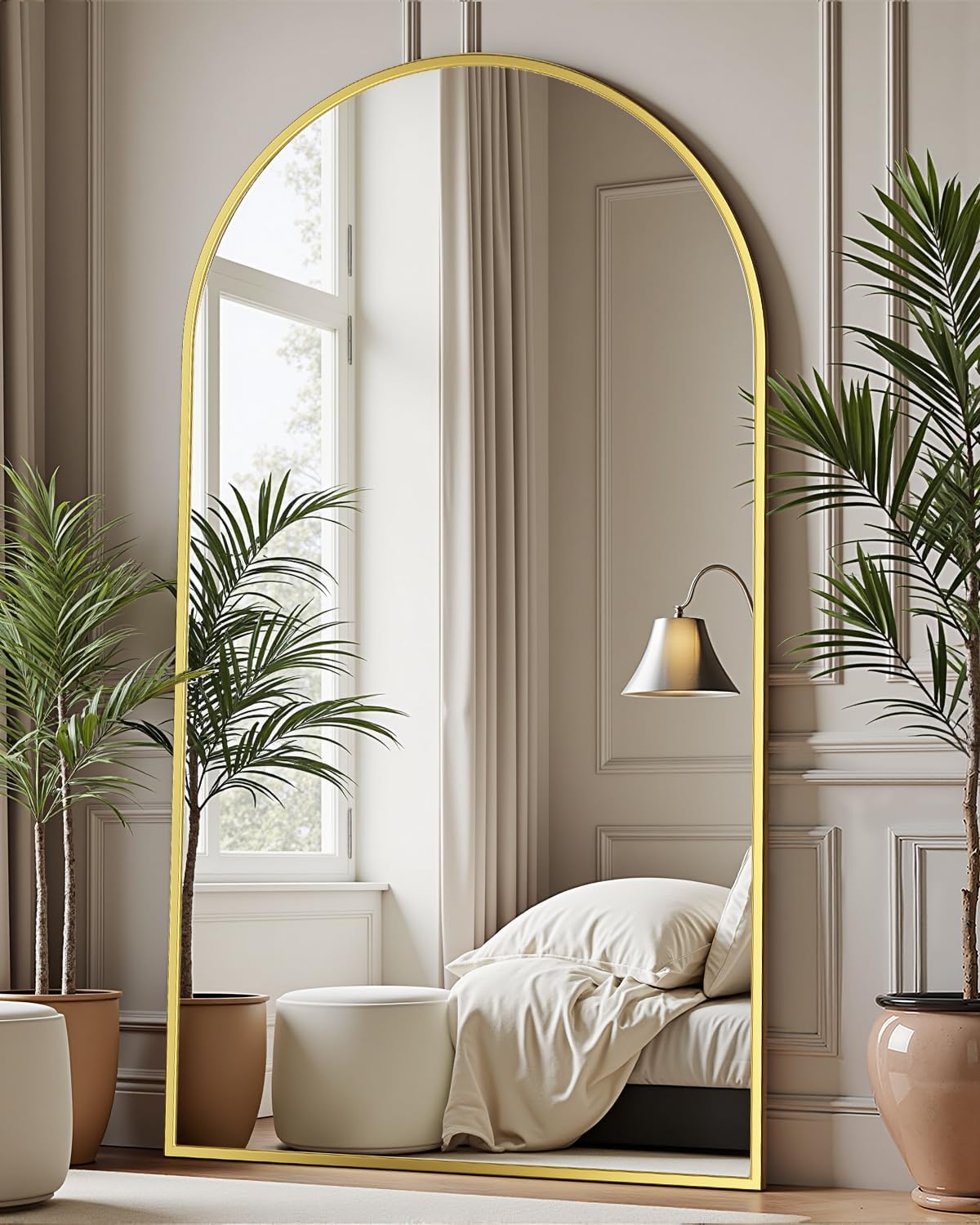 Full Length Mirror with Stand, 71"x28" Arched Full Body Large Stand Up Aluminum Frame Floor Standing Mirror, Freestanding Hanging Leaning Mounted for Bedroom Living Room Entryway Gold