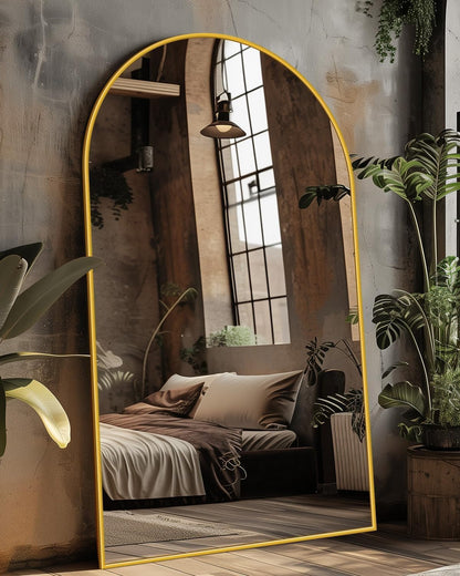 Antok 58" x19” Arched Full Length Floor Mirror, Gold Aluminum Frame, Free Standing/Wall Mount/Leaning for Bedroom, Living Room, Dressing Room