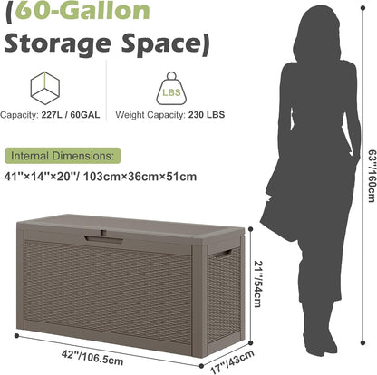 35 Gallon Outdoor Storage Box, Waterproof Resin Deck Box with Lockable Lid – Storage Cabinet for Patio Furniture, Pool Supplies, Garden Tools – Indoor & Outdoor Use