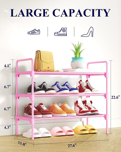 Kitsure Shoe Rack for Closet, Sturdy Shoe Storage for Entryway, Space-Saving Shoe Rack Small and Shoe Shelf, 27.6" Wide, Black