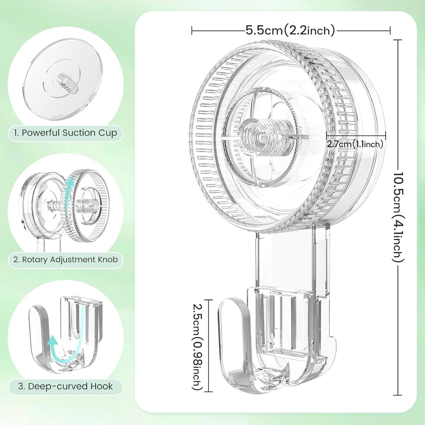 LUXEAR Suction Hooks, 2 Pack Razor Hooks Removable & Reusable Suction Shower Hook Damage-Free Powerful Suction Hanger for Towel Bathrobe Loofah Bathroom Kitchen Storage Hooks Weather Hanger Hook