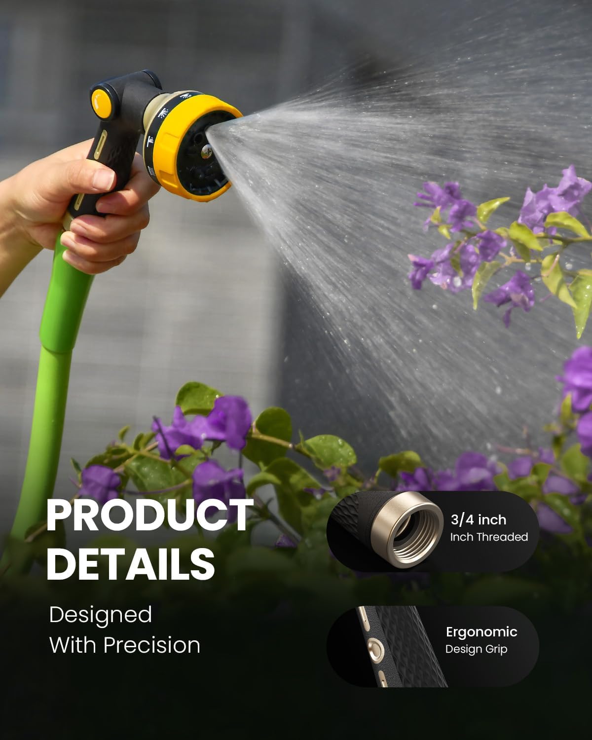 RAINPOINT Garden Hose Nozzle Heavy Duty - 100% Metal Thumb Control Spray Nozzles for Garden Hose High Pressure, 10 Patterns Water Hose Nozzle for Car Wash, Watering Lawn and Pets, Green