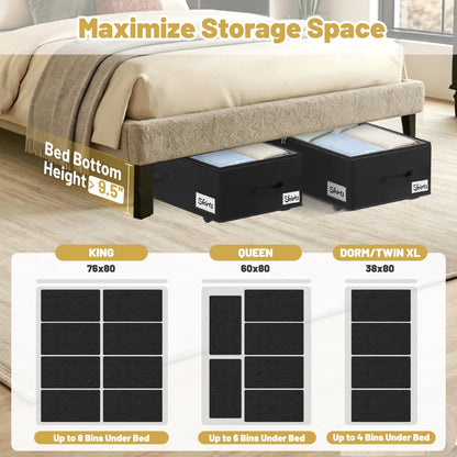 Under Bed Storage with Wheels, 2 Pack Underbed Storage Containers with Clear Lid & Label, XXL 75L Easy Assembly Rolling Under Bed Shoe Storage for Clothes, Shoes, Blankets, Black(28.3 X 16.5 X 9.5 in)