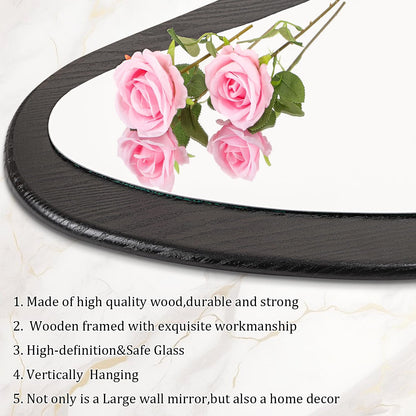 AAZZKANG Irregular Wall Mirror Full Length Black Wood Framed Large | 47"x20" Asymmetrical Full Body Mirrors for Bedroom Living Room Entryway